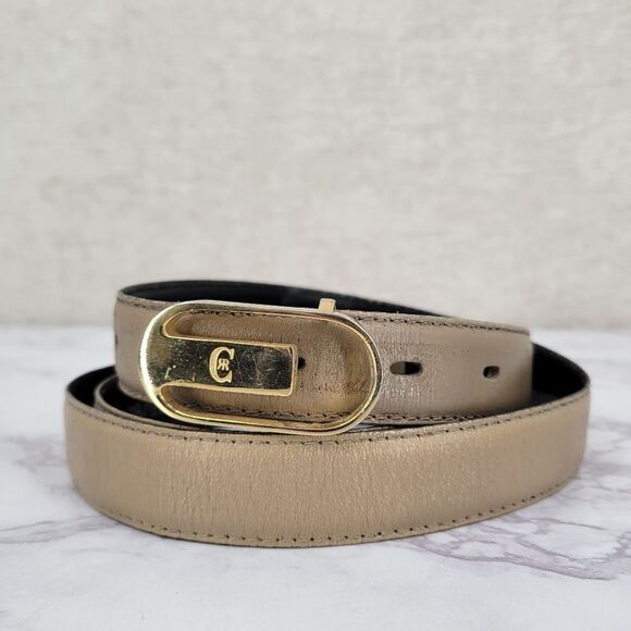 Nino Cerruti Gold Buckle Taupe Leather Belt - Picture 1 of 12
